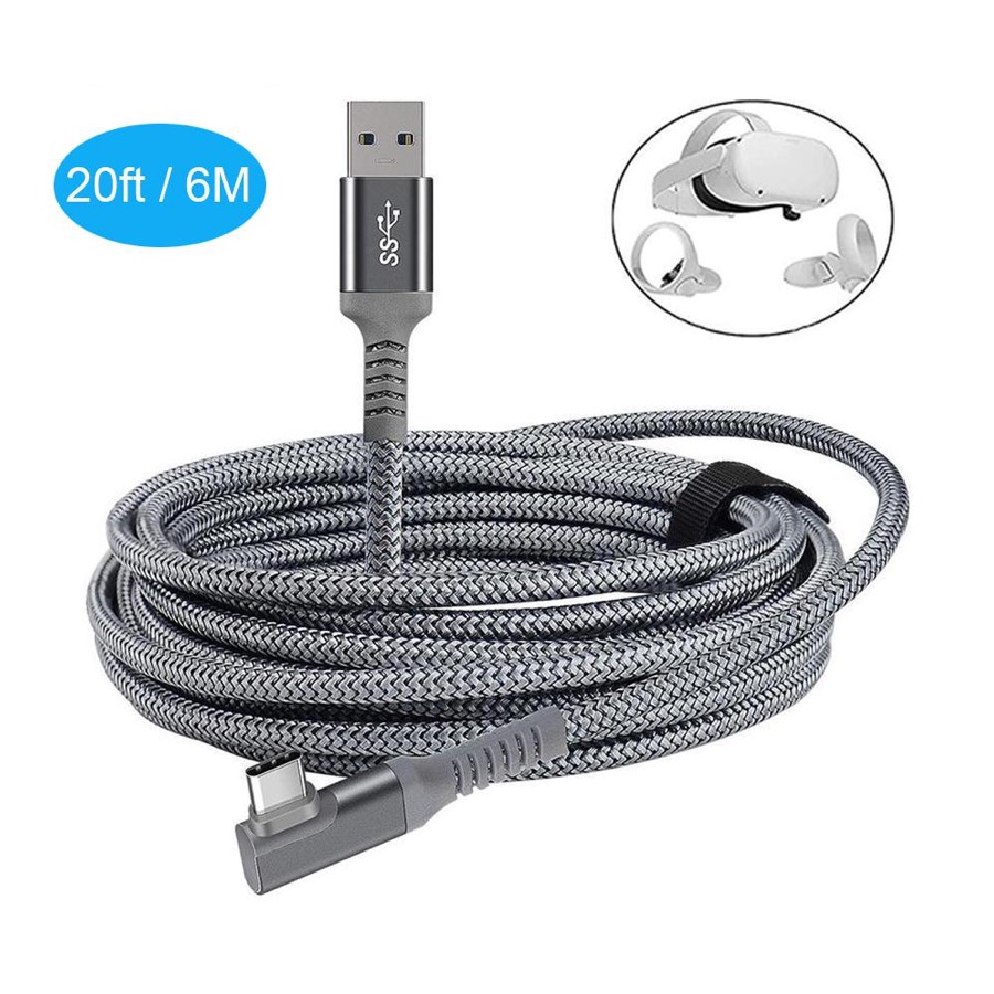 20ft / 6M Nylon Braided VR Link Cable for Oculus Quest 2 and PC/Steam VR Quest VR Headset, Right-Angled 90 Degree USB A to USB C 5Gbps High Speed Data Transfer Charging Cord for Gaming PC ( A to C 6M)